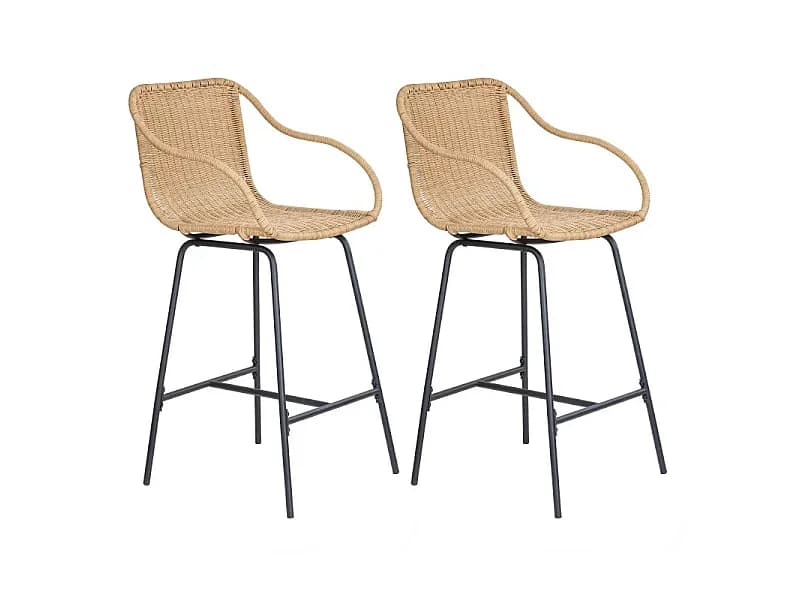 Conjunto de cadeiras de bar e ilha de metal com assento de vime 65cm MOOREA