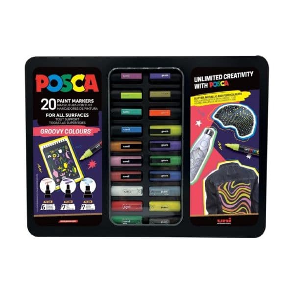 Uni POSCA Marcadores de Tinta Groovy Colors 20 Unidades em Mala Metálica Sortidos