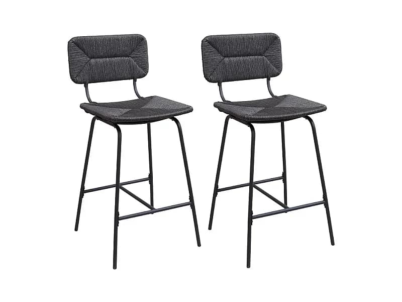 Conjunto de bancos de bar e ilha de metal com assento de vime 65cm TIDRA