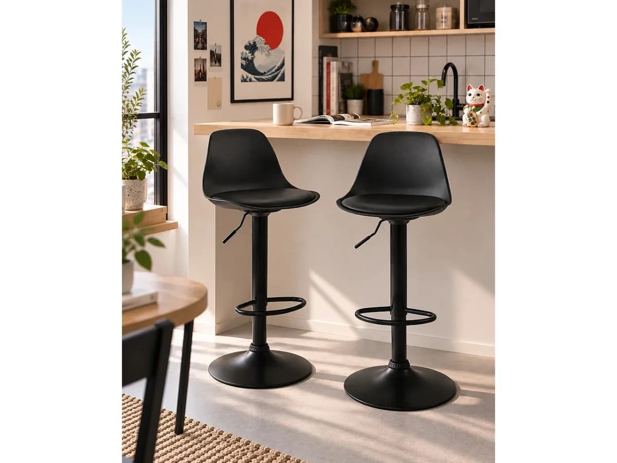 Conjunto 2 Bancos Bar SIG Reguláveis Giratórios Pele Sintética (todos pretos)