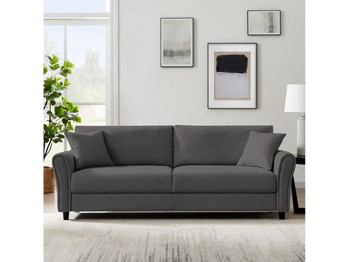 Sofá direito de 4 lugares em tecido cinza escuro LUCERNE - Estilo Contemporâneo e Conforto Excecional