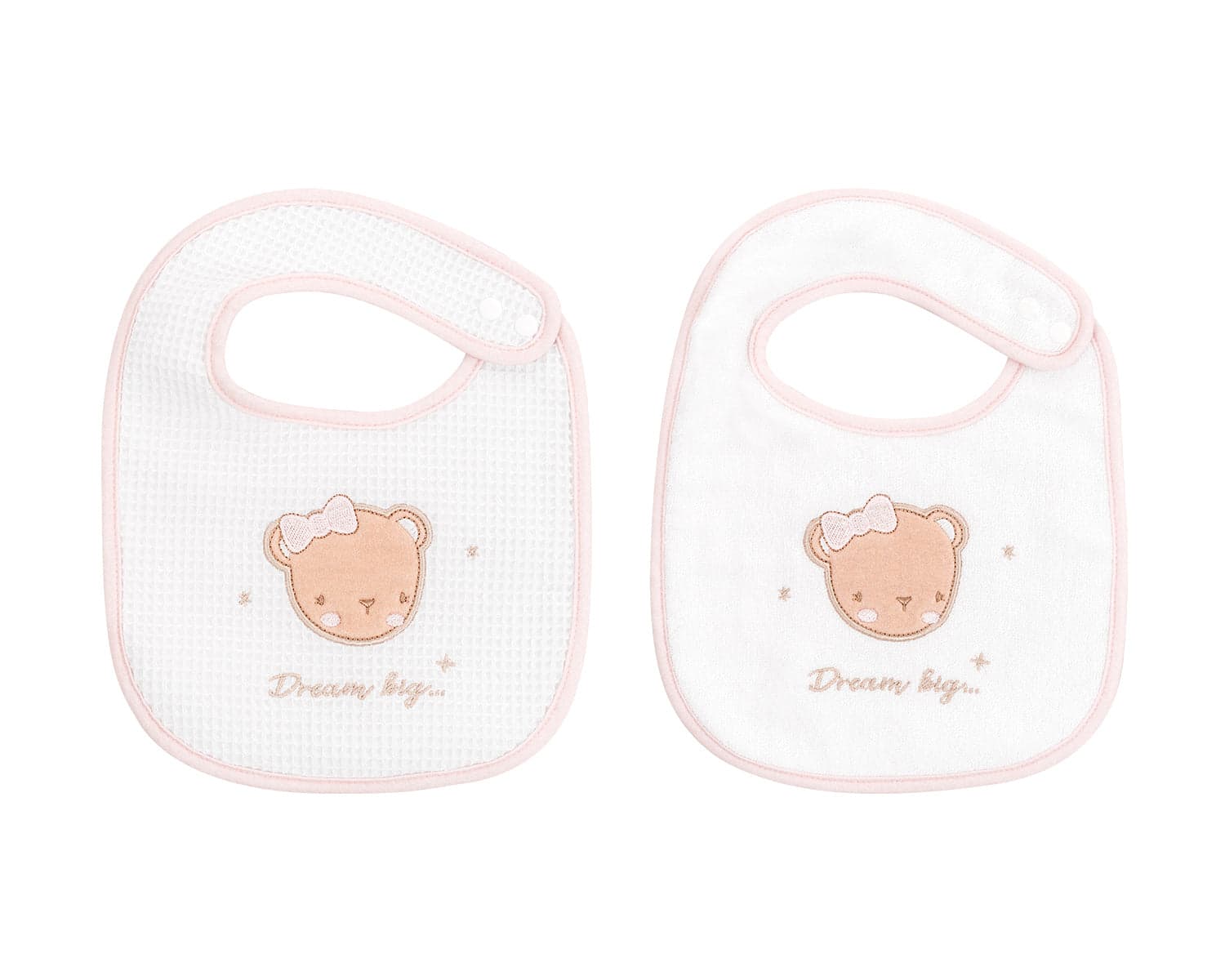 Conjunto de 2 babetes Dream Big Pink em tecido turco e piqué