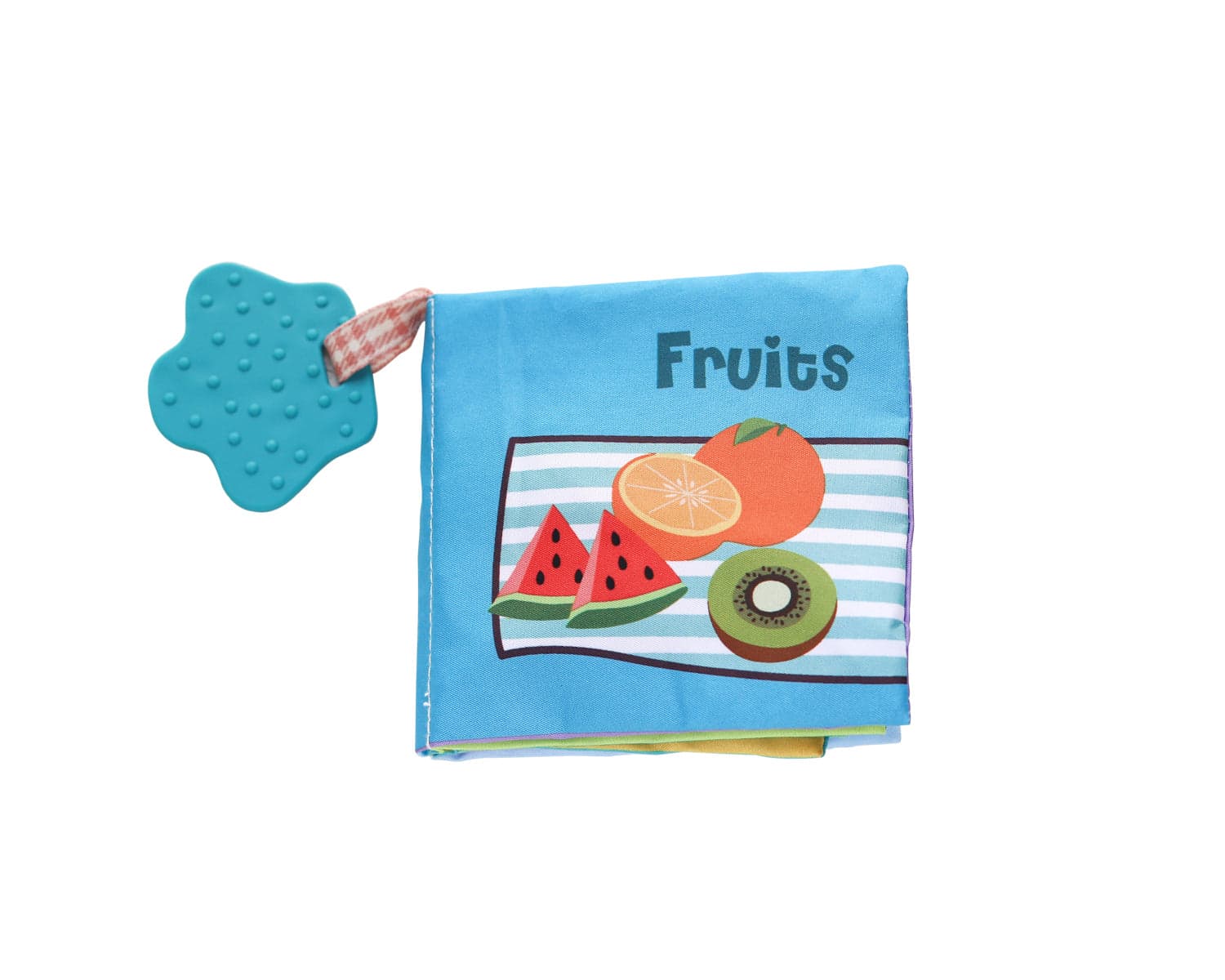 Livro educativo de frutas com mordedor