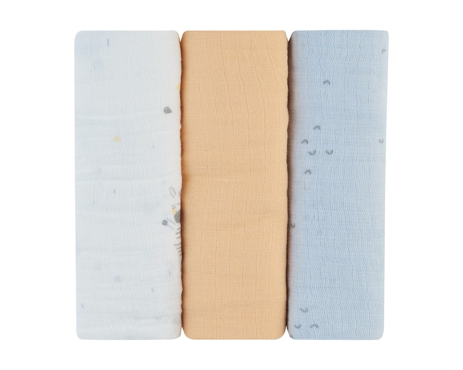 Conjunto de fraldas em musselina Stripy Friends, 3 unidades, 75x75 cm