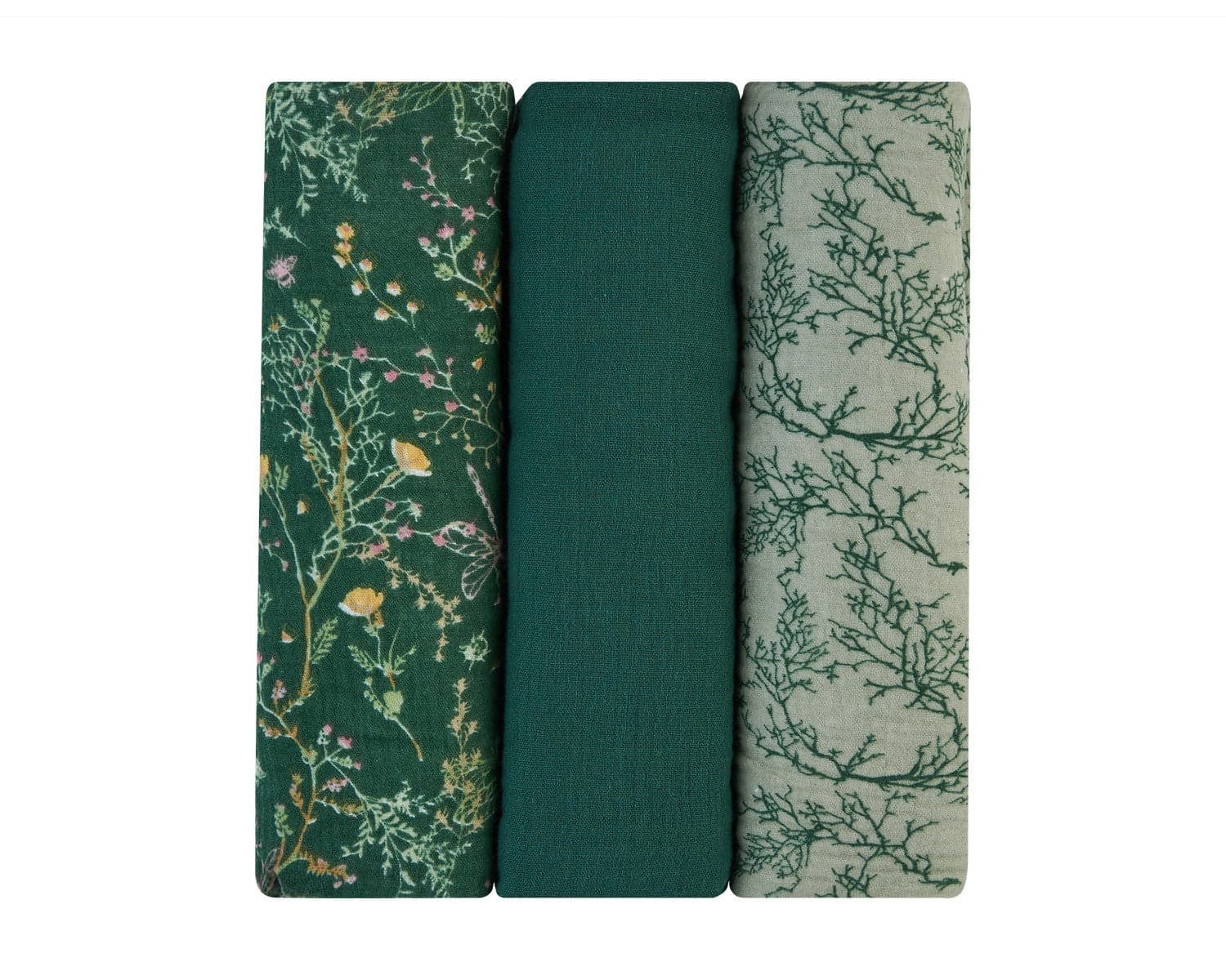 Conjunto de fraldas em musselina, 3 peças, 100x100 cm, Secret Garden Green
