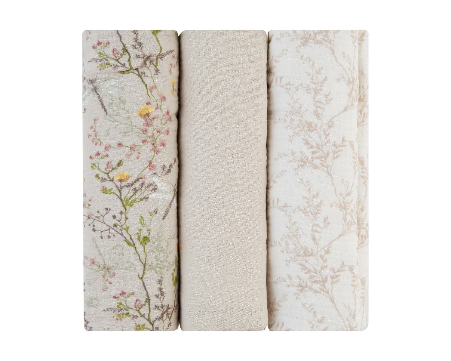 Kikkaboo Conjunto de Fraldas em Musselina Secret Garden, Pacote de 3, 100x100 cm, Bege