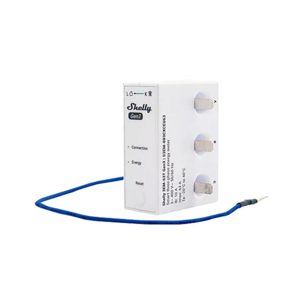 Shelly 3EM-63T Gen3 - Medidor de Energia Trifásico Compacto Wi-Fi - ligação por terminal