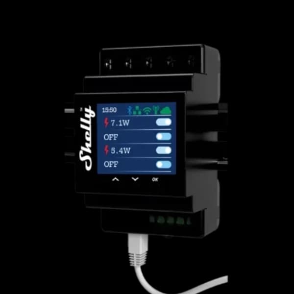 Shelly Pro 4PM V2 Módulo Automação c/ 4 Relés Wi-Fi/BT/LAN Calha DIN