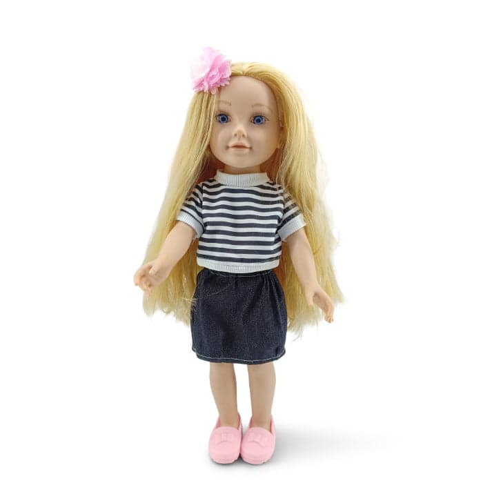 Boneca Pretty Girl Moni blusa Azul e branca com riscas 46 cm