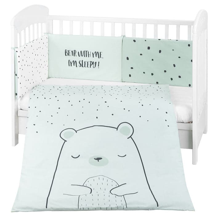 Conjunto jogo de cama 2pçs 70x140cm Kikka Boo Bear with me Menta