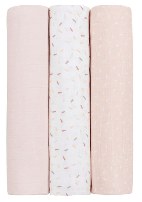 Conjunto fraldas musselina 3pçs 100x100cm Kikka Boo Confetti Rosa