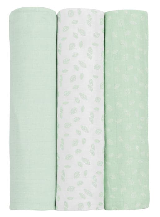 Conjunto fraldas musselina 3pçs 100x100cm Kikka Boo Leaves Menta