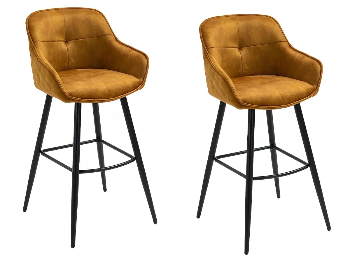 Conjunto de 2 bancos de bar - tecido e metal - amarelo escuro - SHERRY