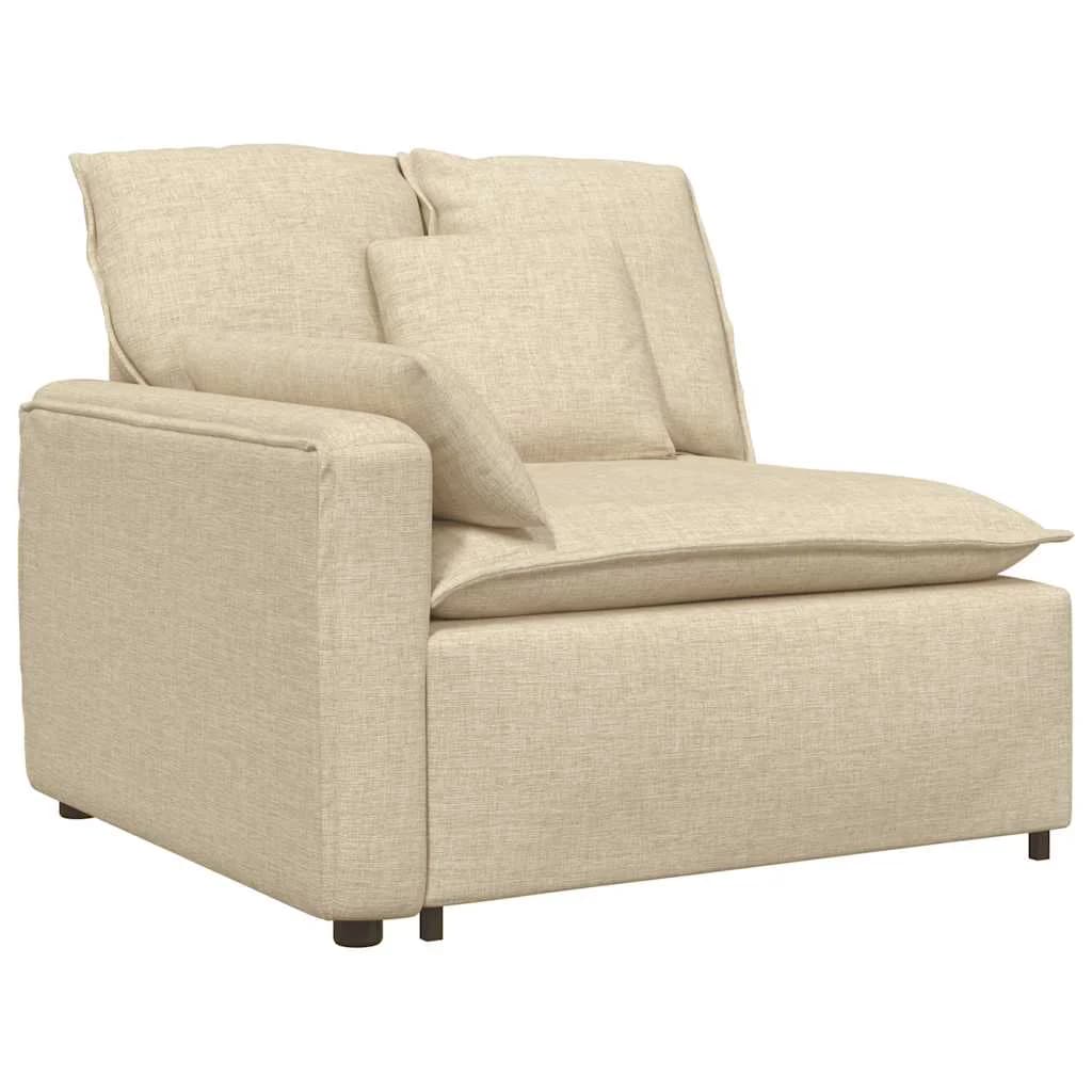vidaXL Módulo de extremidade de apoio de braço para sofá modular com almofadas, cor creme, 100 cm