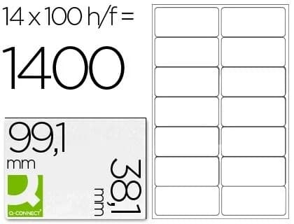 Q-Connect 100 Fls Etiquetas Adesivas Cantos Redondos 99,1x38,1mm - KF01585