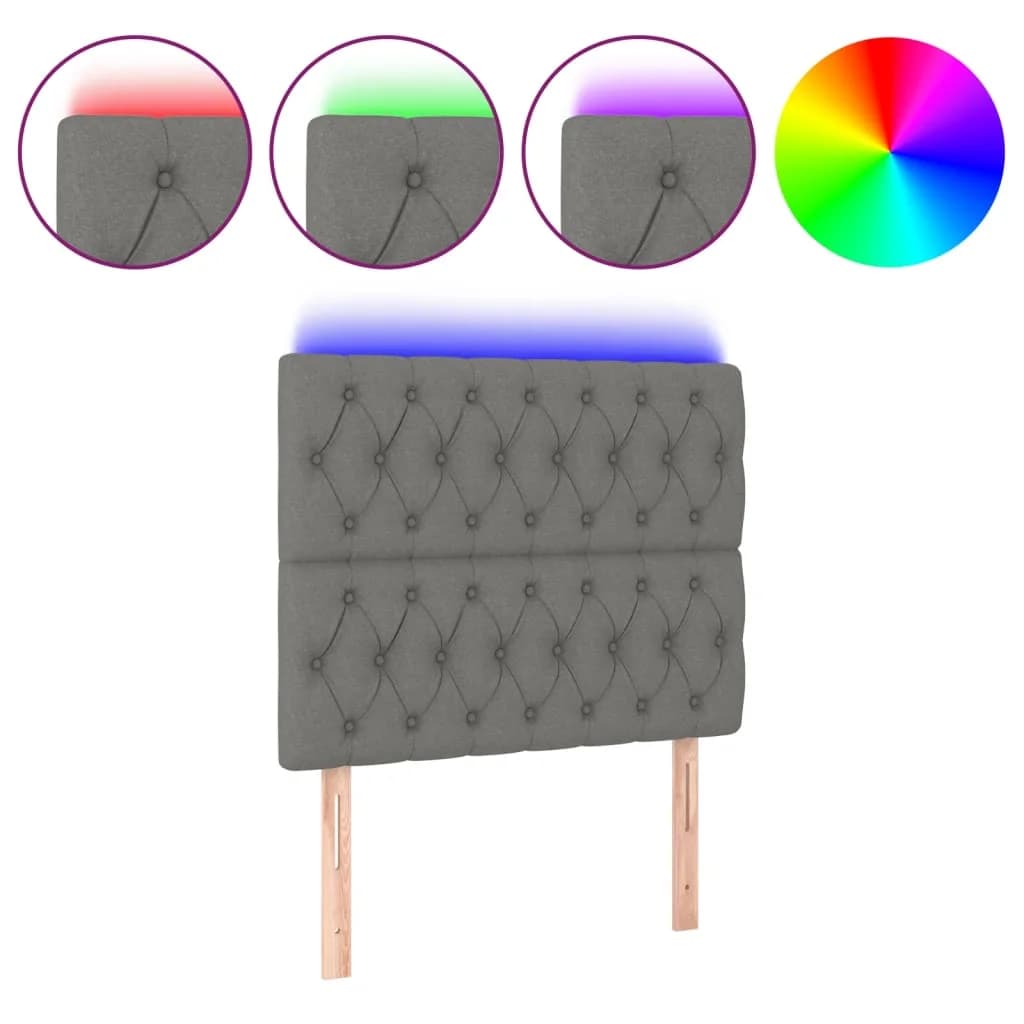 vidaXL Cabeceira de cama c/ LED tecido 90x7x118/128 cm cinza-escuro