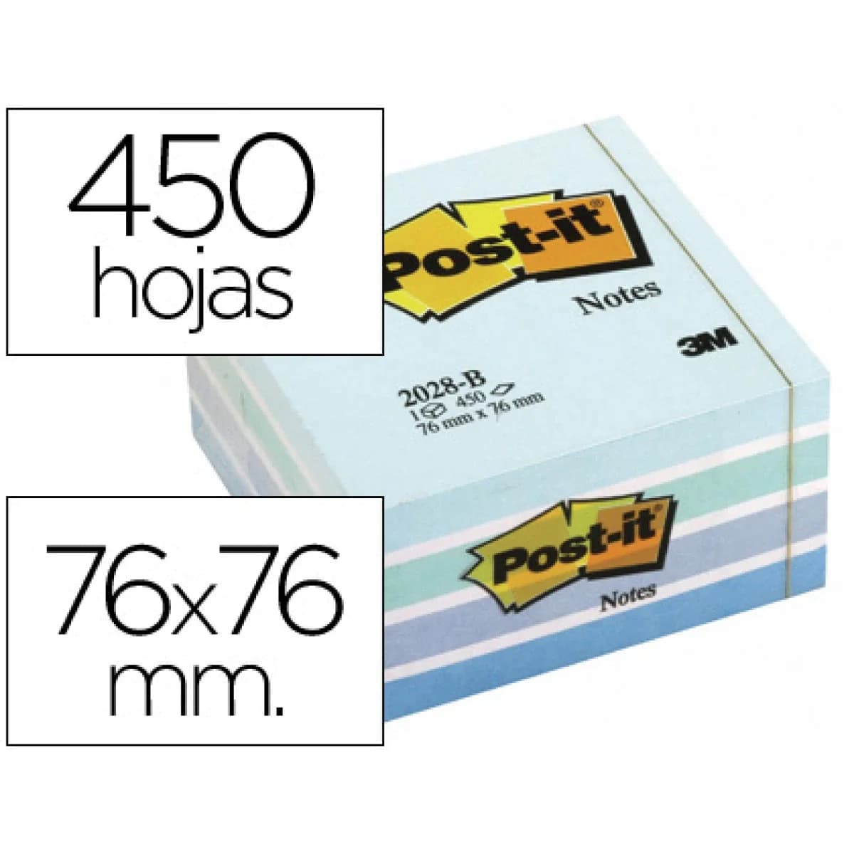 Post-it Cubo Notas Aderentes 76 x 76 mm Sortido em Azul 450 Fls - 608803