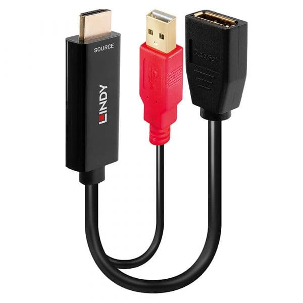 Lindy Conversor HDMI 18G para DisplayPort 1.2 com Alimentação USB 4K@60Hz