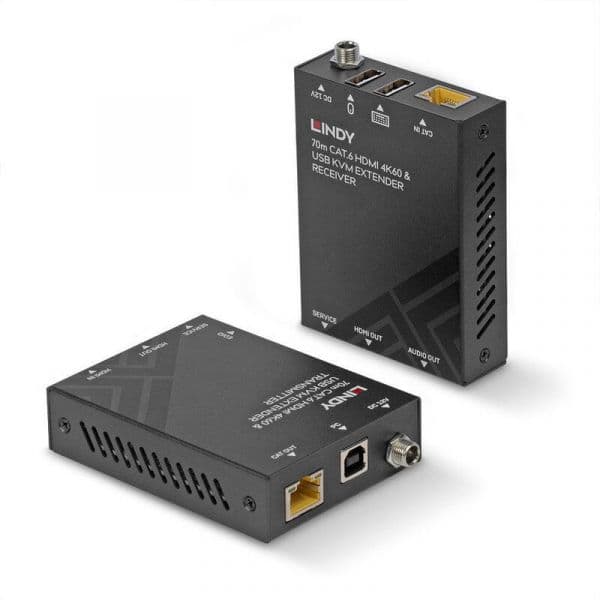 Transmissor e Receptor Lindy 39383 HDMI USB Cat6 4K 30Hz 70m Metal Preto