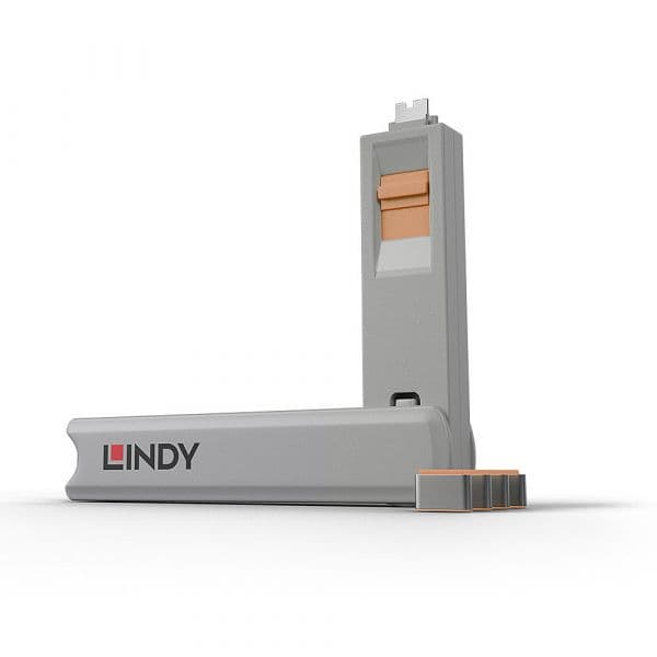 Lindy 40428 Bloqueador de Porta USB-C, 4 peça(s), cinzento/laranja