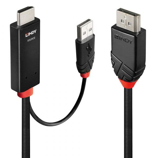 Lindy Cabo Adaptador de Vídeo HDMI para DisplayPort 3m 4K@60Hz HDR Plug & Play Preto