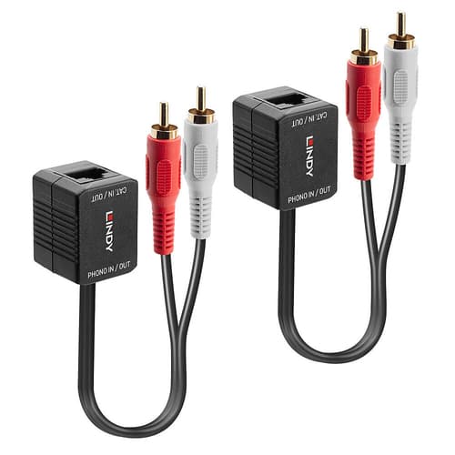 Lindy Extensor de Áudio Estéreo AV Cat.5/6 2x RCA 100m-500m 70460 Preto