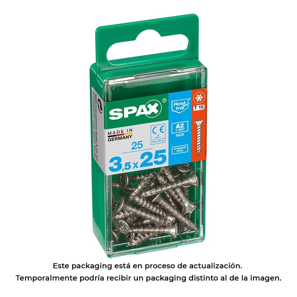 CAIXA 25 UNID. PARAFUSO MADEIRA SPAX CABEZA PLANA INOX A2 3,5X25M
