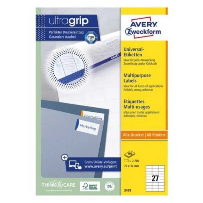 Avery Zweckform 3479 Etiquetas Autocolantes A4 70x32mm Brancas Ecológicas FSC®