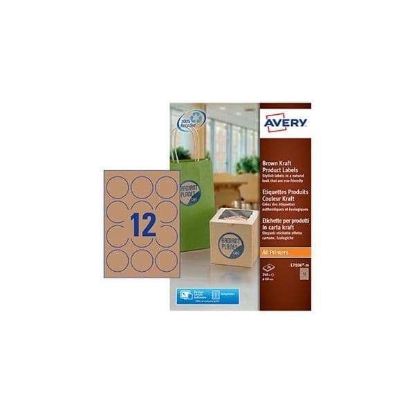 Avery Etiquetas Redondas Kraft 60mm 20 Folhas Castanho 240 Unidades