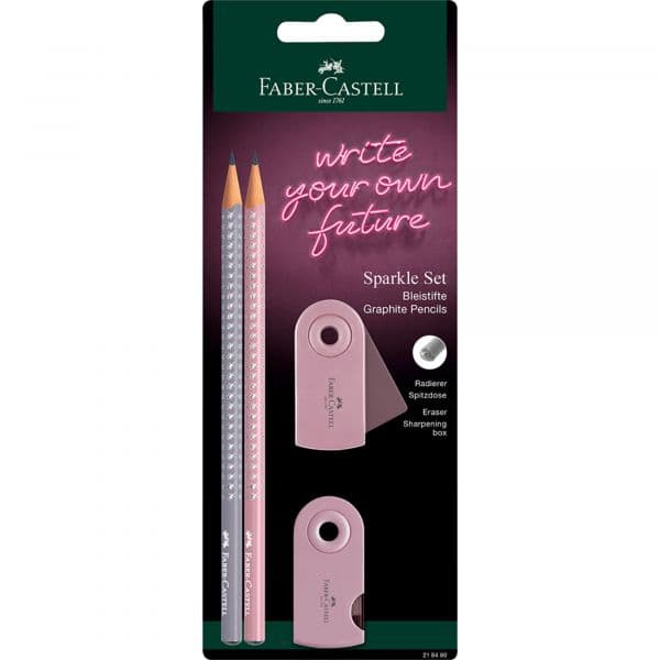FABER-CASTELL Lápis Grafite, Borrachas e Afia Sparkle, Rosa Velho
