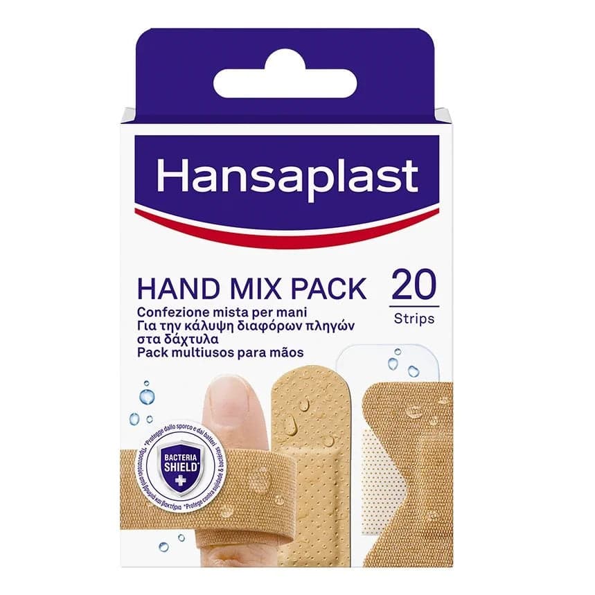 Hansaplast Pensos Mix para Mãos x 20 (5 formatos) – Proteção & Conforto