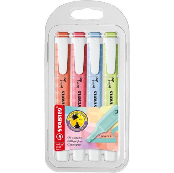 Stabilo Marcador Swing Cool Pastel 275/4-08-1 Ponta de Cinzel 4 Cores Sortidas