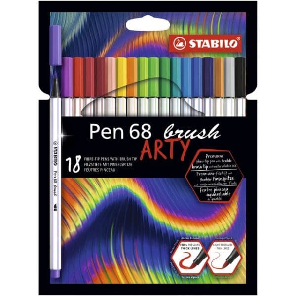 Stabilo Estojo Arty de 18 Canetas de Feltro Premium Ponta de Pincel 68 Brush Multicolor