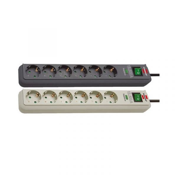 Brennenstuhl Base de Tomas Multiplas Eco-line com Proteção Contra Subidas de Tensión Medidas 6 Tomas, Color Gris Pc, e 1.5 M de Cable