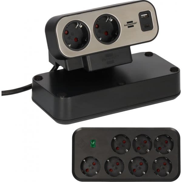 Brennenstuhl Estilo Duplex Régua de Energia Dúplex 9 Tomadas USB-C USB-A Prata/Preto 2m