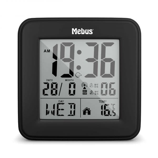 Mebus Rádio Relógio 25595 Digital com Termómetro, Iluminação e Calendário, Preto