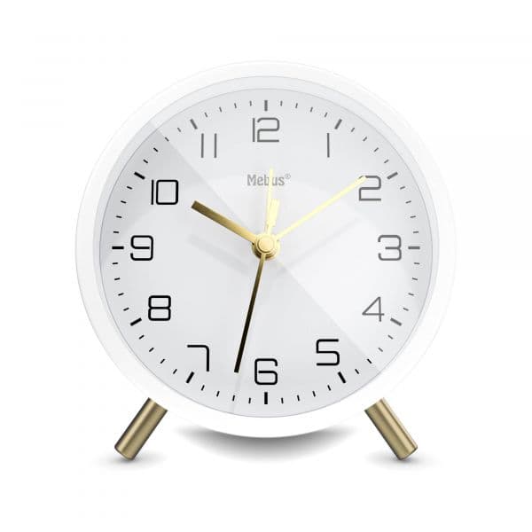 Mebus Despertador 56973 Silencioso Design Elegante Alarme Sonoro Mostrador Iluminado Branco