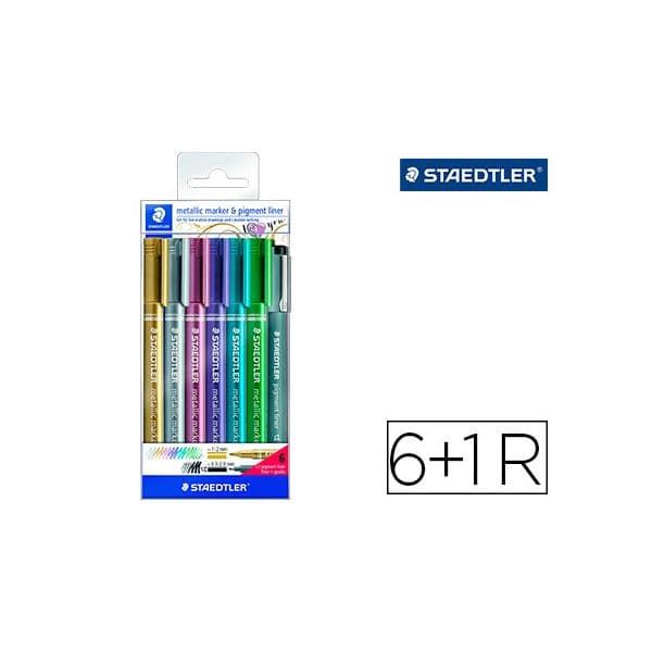Staedtler Marcador Metalico 8323 6 un. Sortido + 1 Marcador Calibrado 308 C2-9 - OFF152072CE