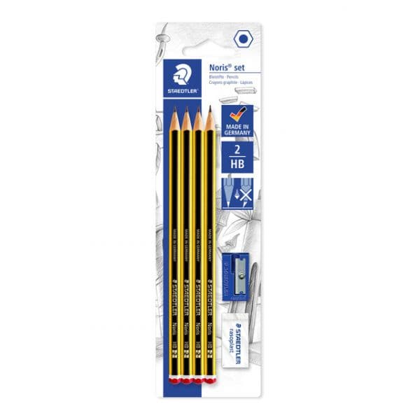 Staedtler Conjunto 4 Grafite N.º 2 HB + Afia + Borracha Noris Preto / Amarelo