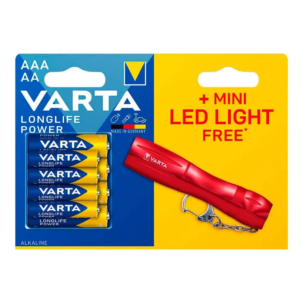 Varta Longlife Power AA/AAA 8 Pilhas + Mini Lanterna LED