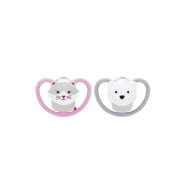Nuk Space Silicone Chupeta 0-6M Gatinhos Rosa/Cinza