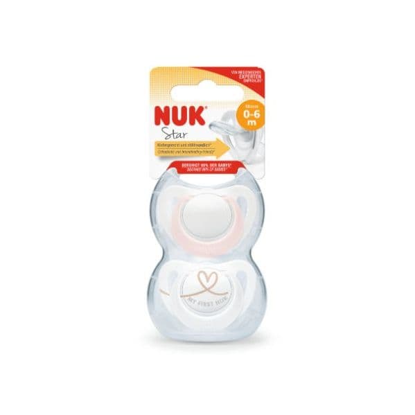 Nuk 2 Chupetas Silicone 0-6M Star Rosa/Branco