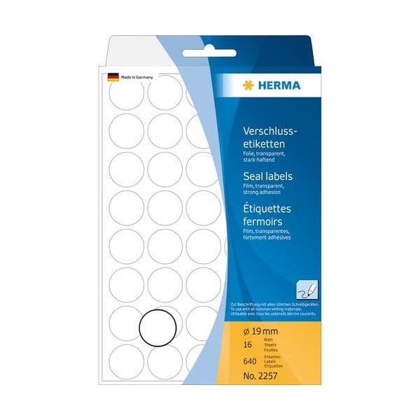 Herma Verschlussetik rund 19mm 16 Blatt Transparente 640 pcs - 2257