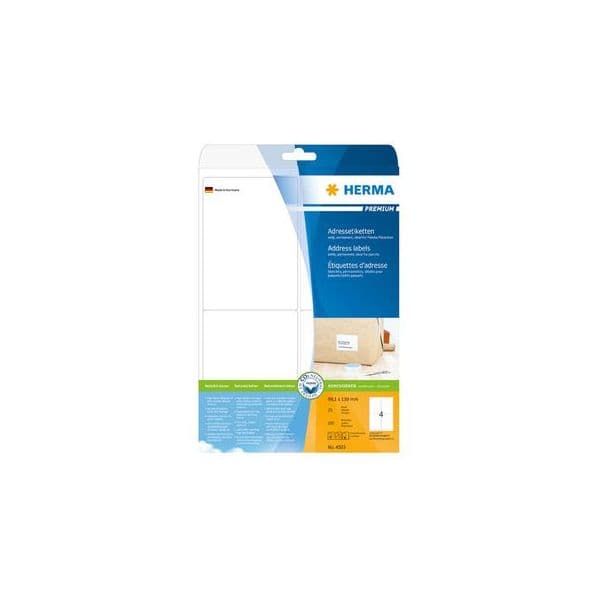 Herma Etiquetas de Endereço Adesivas Premium 99,1x139mm 25Fls Matte Branco - 4503