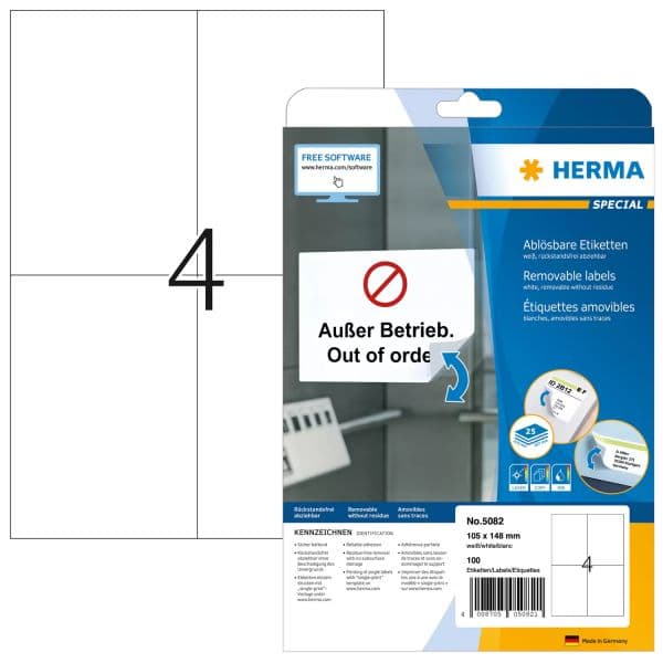 Herma Etiquetas Removíveis 105x148 mm DIN A4 100 unidades 5082