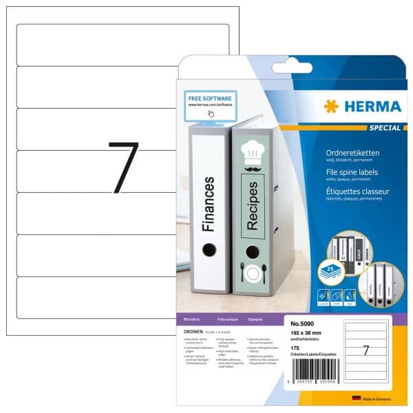 Herma Etiquetas para Lombada de Arquivador 192x38 mm DIN A4 Branco 175 Unidades Modelo 5090