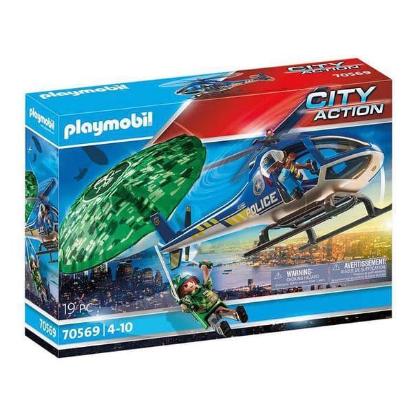 Playmobil City Action Helicóptero Da Polícia Perseguição Em Paraquedas - 70569