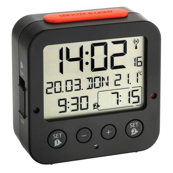 TFA-Dostmann Rádio Relógio Despertador Digital 60.2528.01 Bingo com Temperatura RC Preto