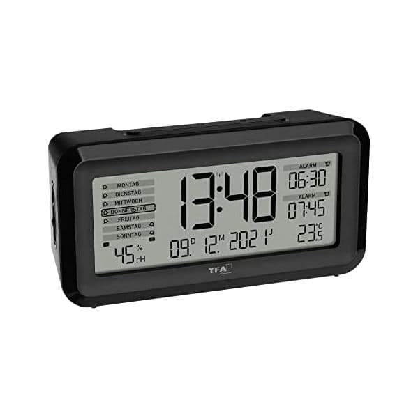 TFA-Dostmann Rádio Despertador BOXX2 60.2562.01 Digital com 2 Alarmes Controlo Climático Preto