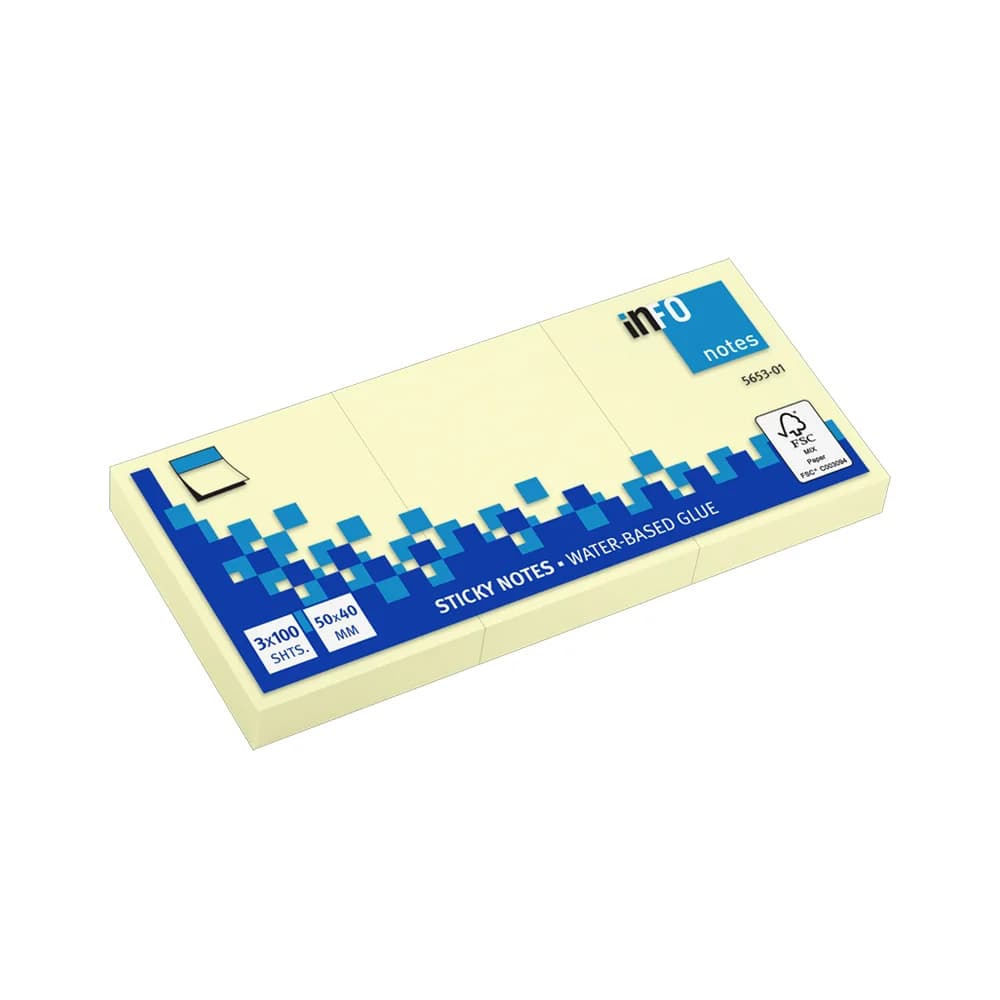 Bloco Notas Aderentes 40x50mm Amarelo 100 Folhas 3un x 4un